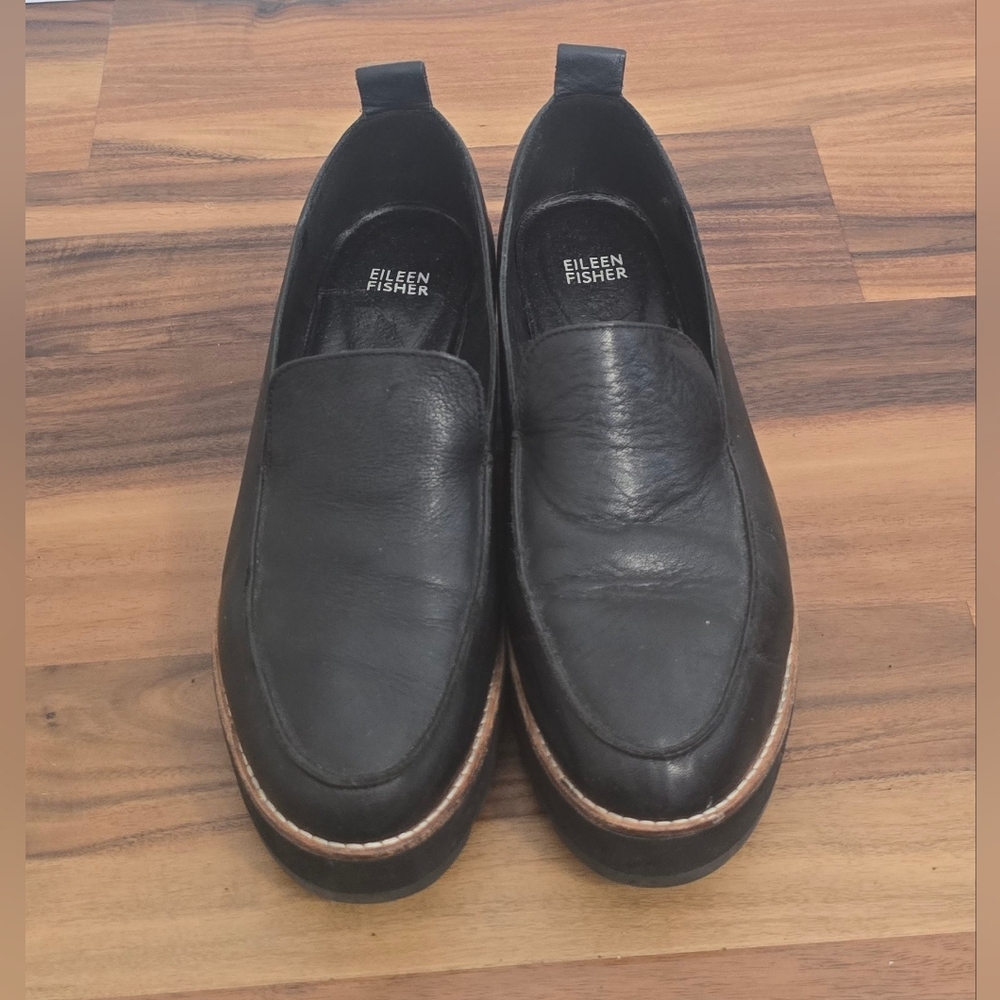 Eileen Fisher Ells platform loafer in black leather Size 10, Euc